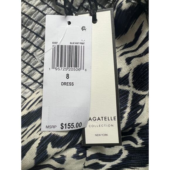 BAGATELLE COLLECTION WOMENS SIZE 8 DRESS PUFF SLEEVE IKAT MIDI DRESS BLUE NEW - Picture 12 of 15